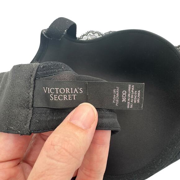 Victoria’s Secret 36DD Push Up Lined Supported Black Lace Applique Bra - Picture 6 of 8